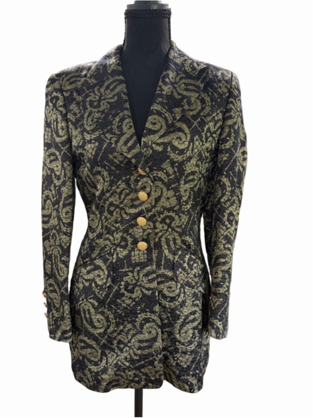 Escada Margaretha Ley Vintage Black Gold Metallic Brocade Blazer NWT Sz 34 EU